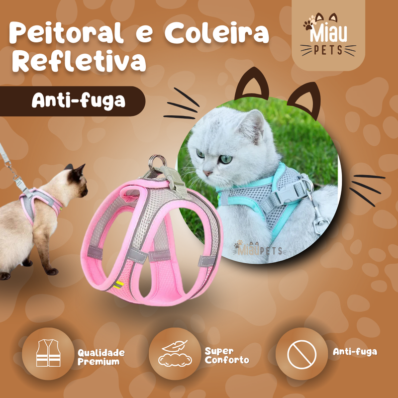 Peitoral Refletivo e Guia Para Gatos à Prova de Fuga - MiauPets©